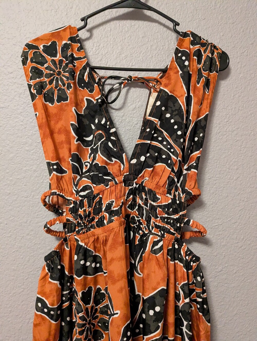 Indulge Rust and Black Floral Deep V Maxi Dress Side Cut Out Sz.XL - Picture 9 of 14